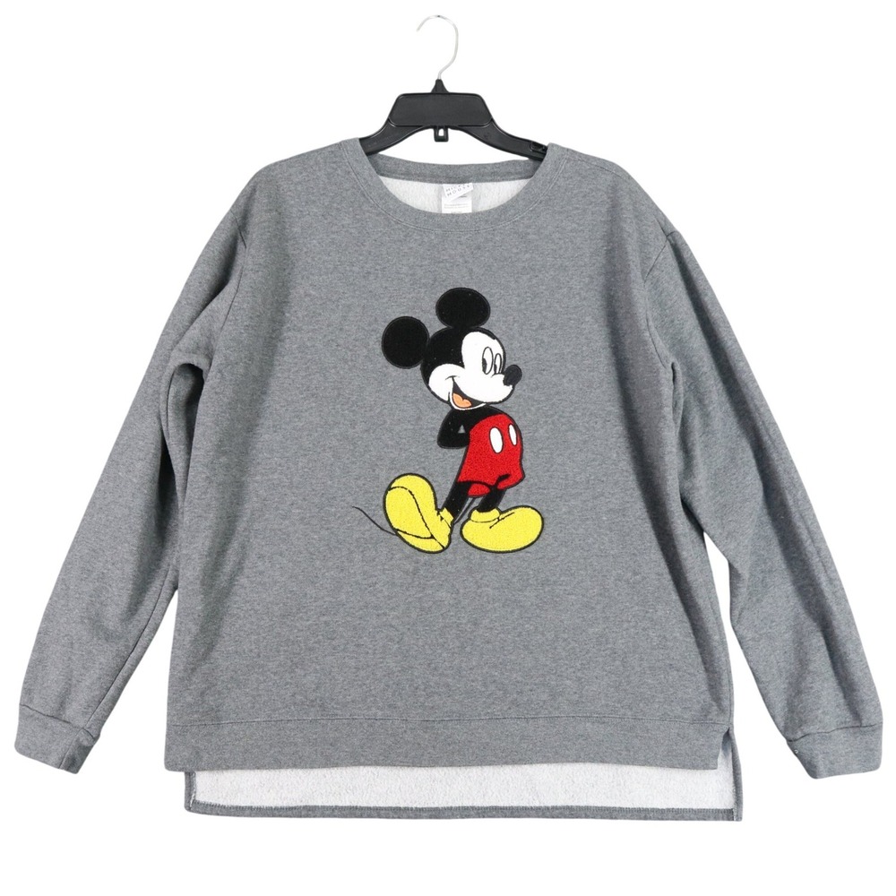 Disney Mickey Mouse Sweatshirt Women XXL Embroidered Chenille Patch High Low